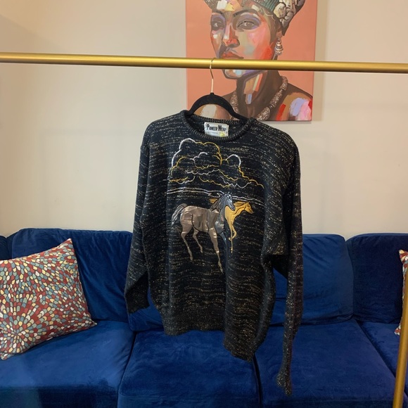 Vintage Pioneer Wear Pony Sweater - Size Large - Picture 3 of 13